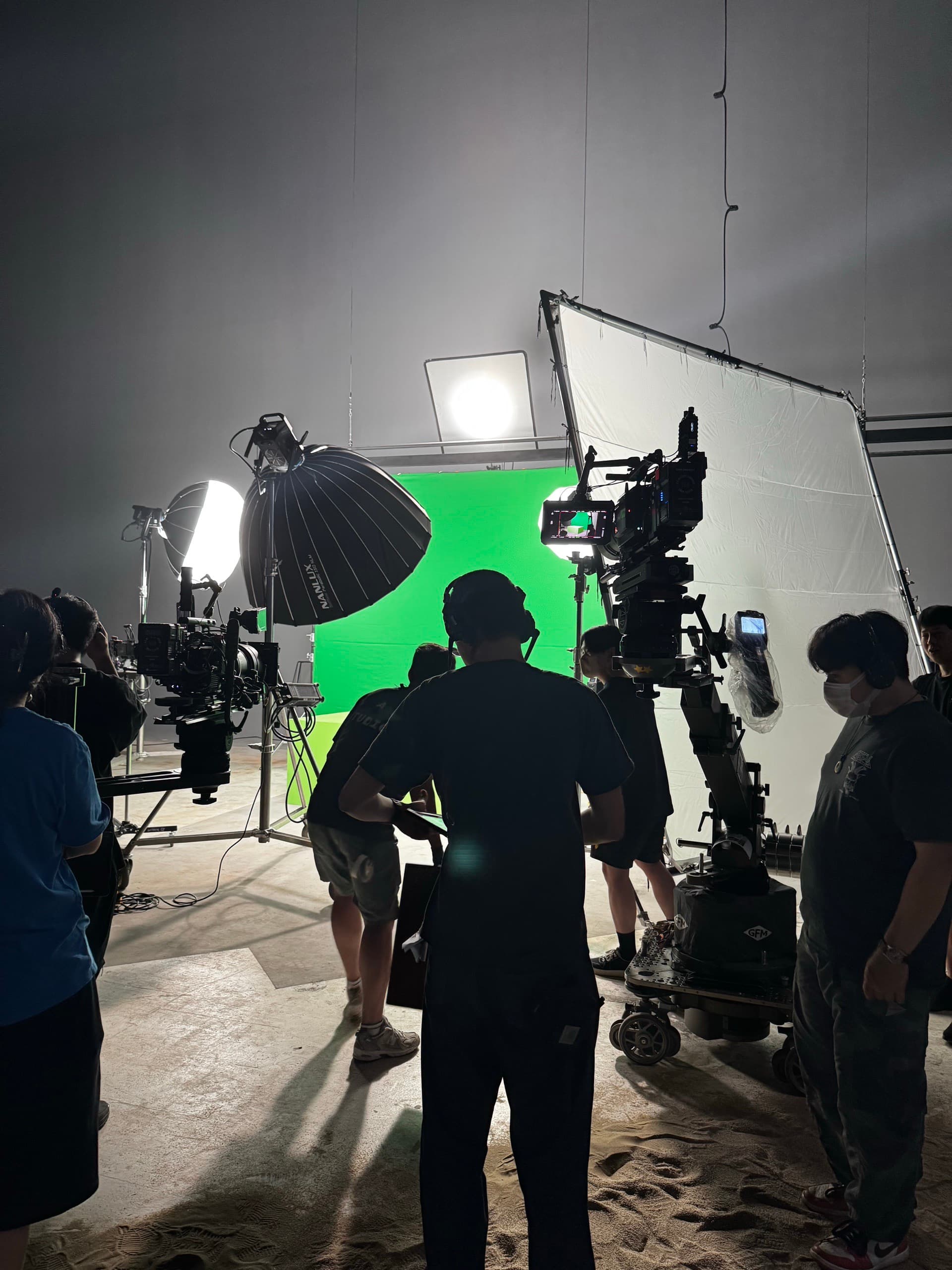 Green screen set with Nanlux fixtures and crew