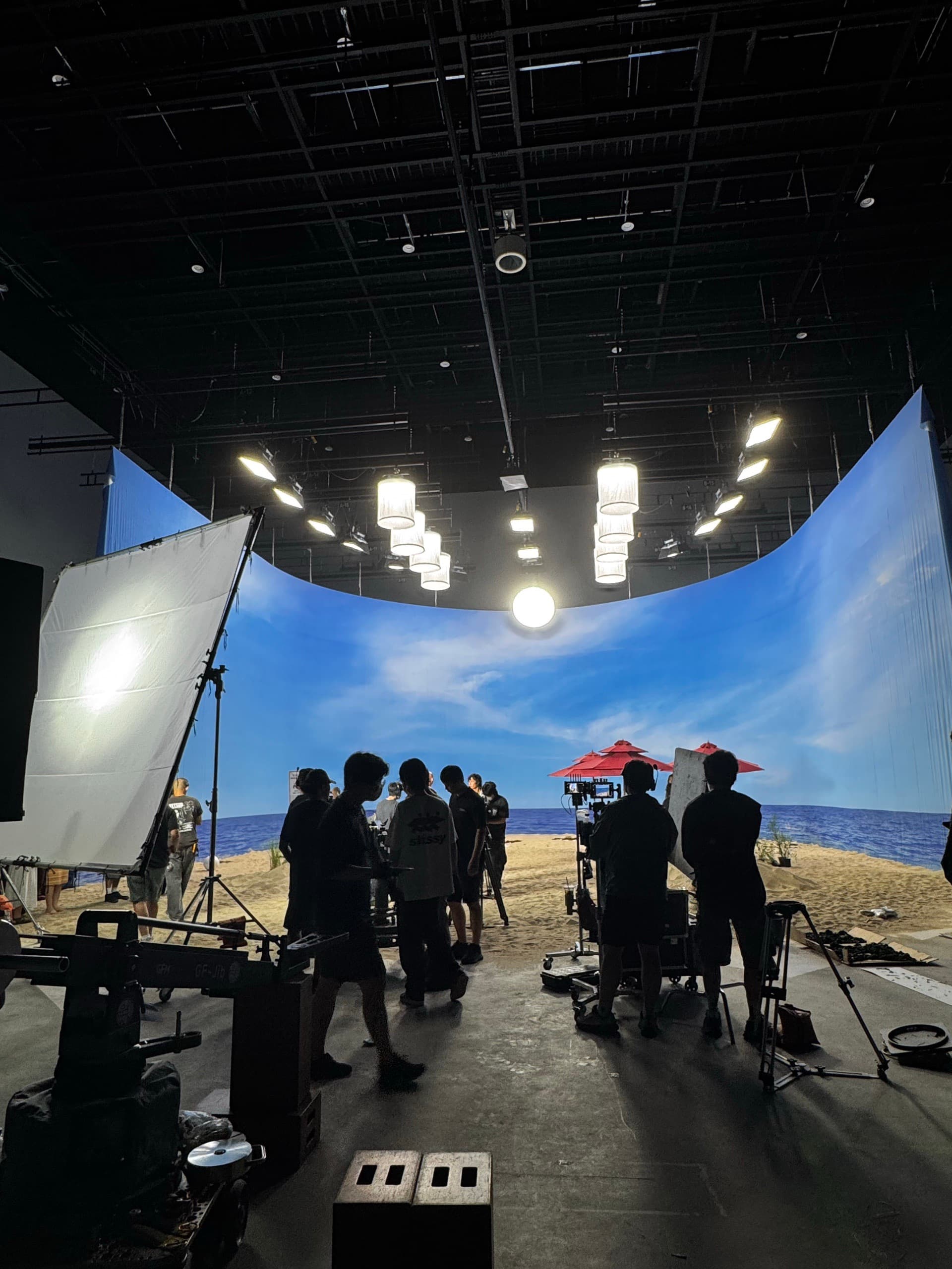 GripDude crew lighting a virtual production LED stage