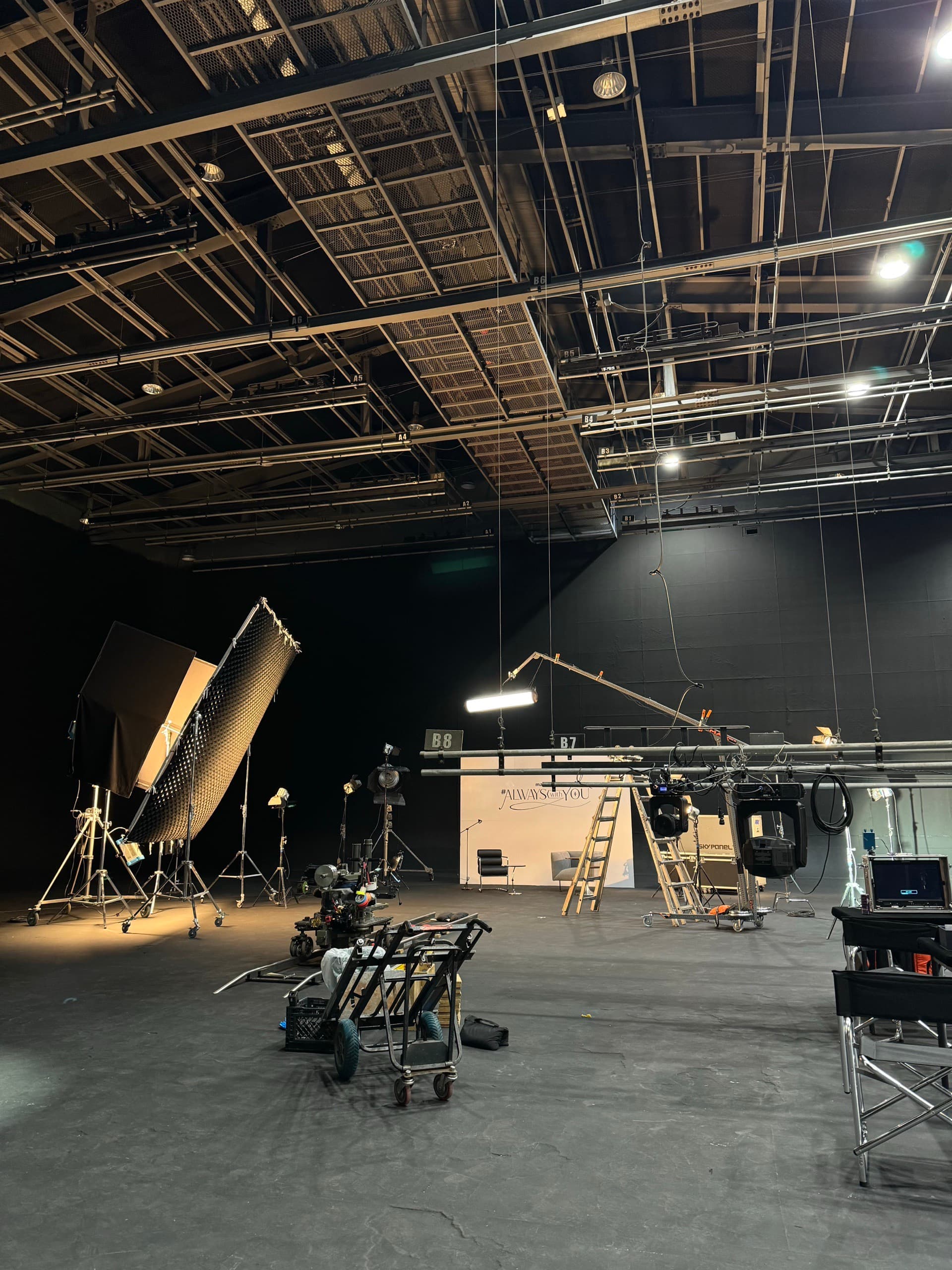 SkyPanel rigged on truss in a Seoul studio